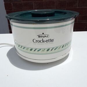 RIVAL CROCKETTE HERBS 1 Qt Stoneware Slow Cooker Pot Green Crock Lid CLEAN WORKS